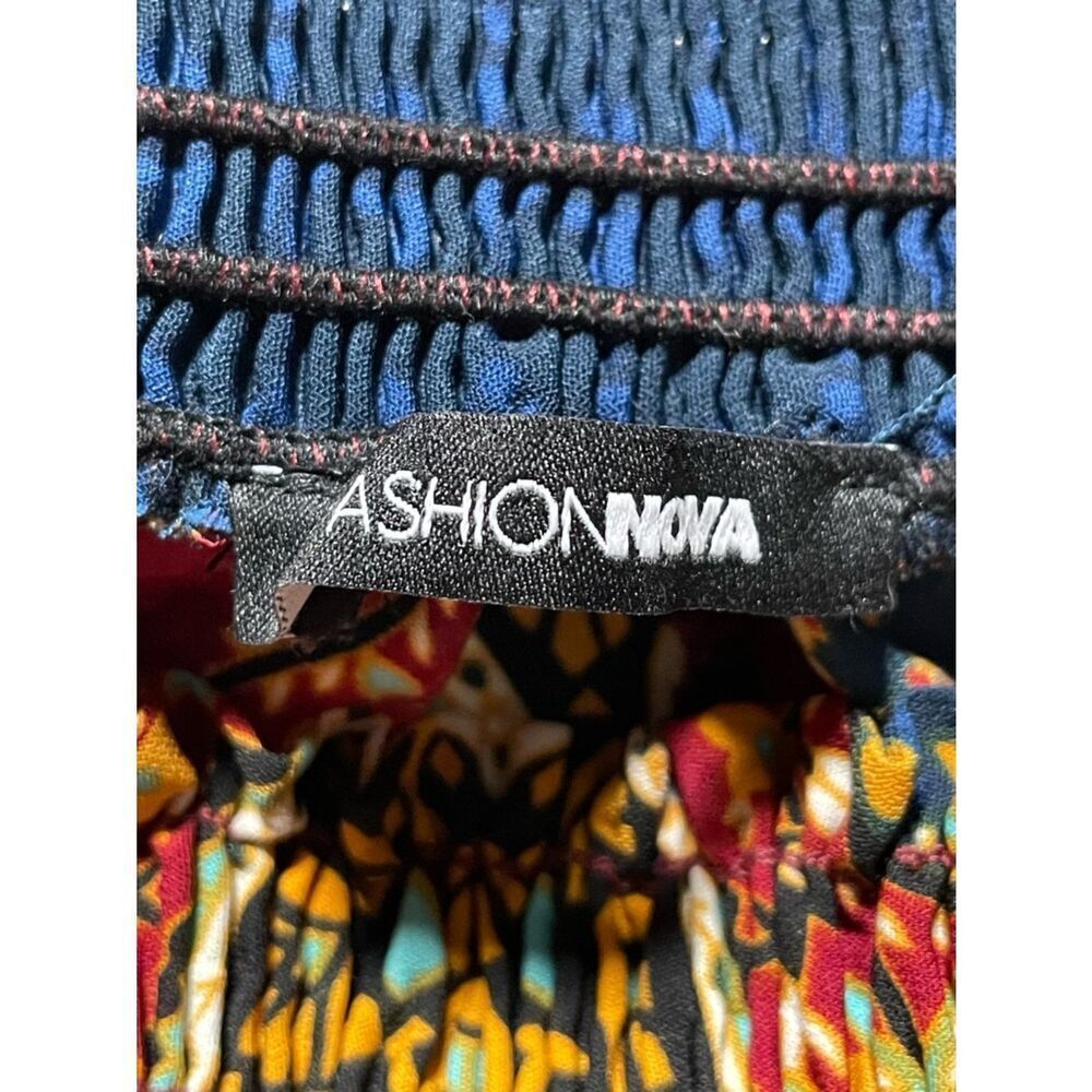 Fashion Nova Burgundy Paisley Patterned Elastic-Waist Wide-Leg Pants (Small) - Picture 6 of 16